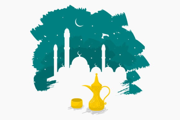 Elevating Islamic Design with the Arab Coffee on Brushed Mosque Silhouette Vector