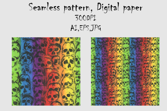 Skull and Rainbow Seamless Pattern.Hand: Elevating Creative Projects with Bold Aesthetic