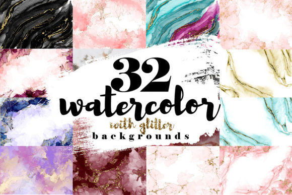 Watercolor Backgrounds with Glitter Bundle